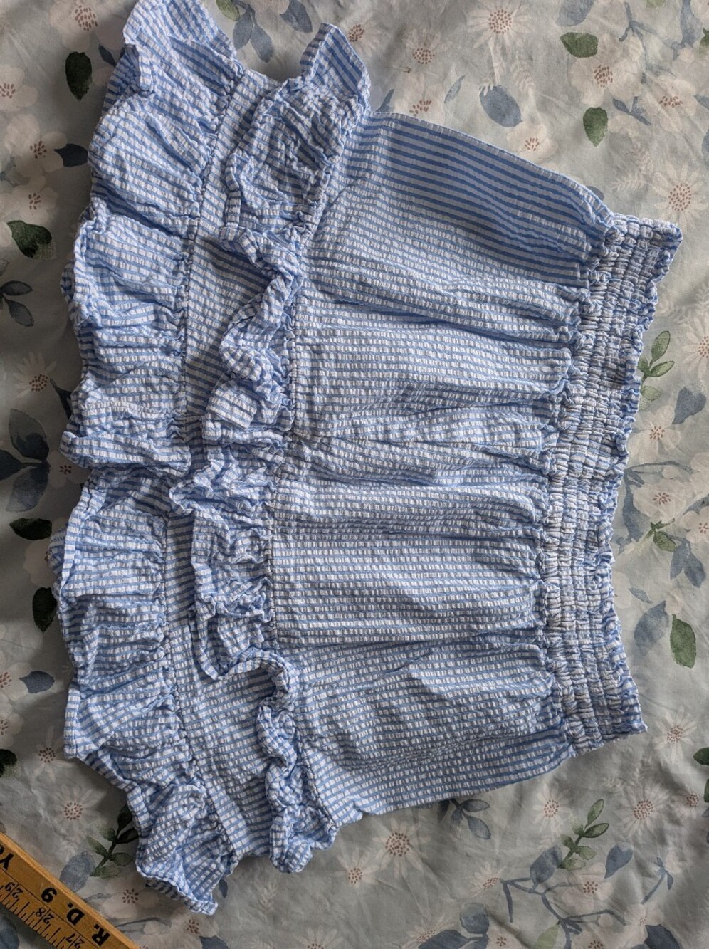 Crewcuts Light Blue and White Striped Ruffled Skort